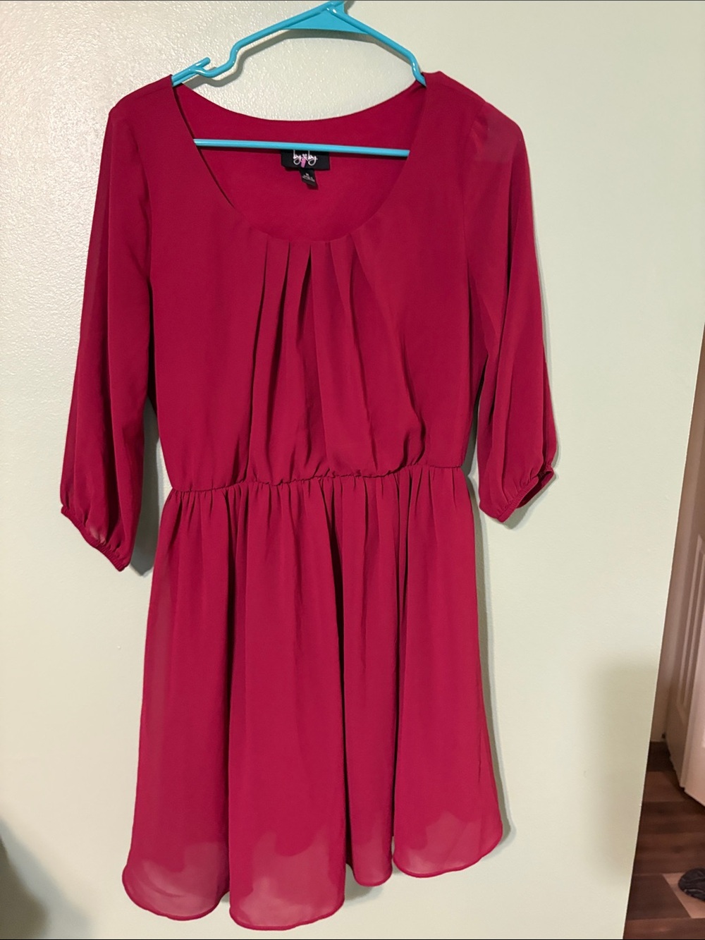 by & by Raspberry Scoop Neck Pleated Waist Dress